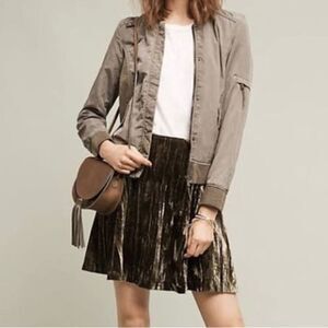 Maeve x Anthropologie Olive Crushed Velvet Circle Skirt Size 8